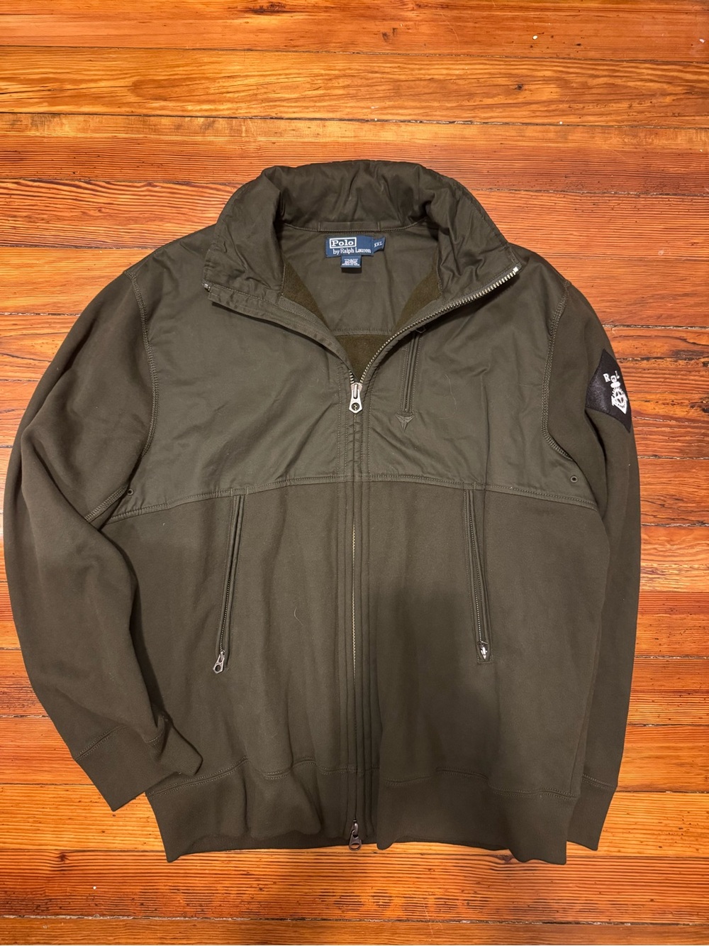 Y2K Polo Ralph Lauren Field Jacket Military Green Zip Anchor Patch Hidaway Hood